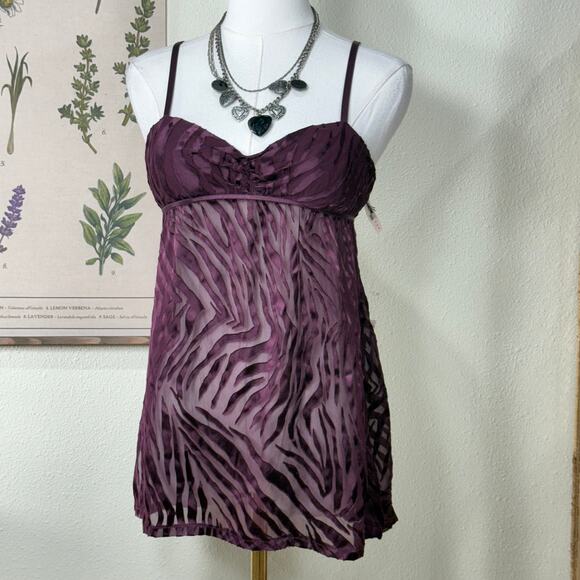 Y2k Purple Silk Zebra Sheer Babydoll G-String Set NWT Sexy Romantic Gyaru Gal M - Picture 1 of 8